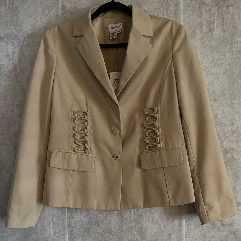 NWT’s Together Tan/Beige Button Up Long Sleeve Pocketed Look Blazer/Jacket Sz 10